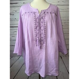 Catherines Plus size 3X Blouse Womens Tunic top Purple 3XL Aztec Boho Peasant
